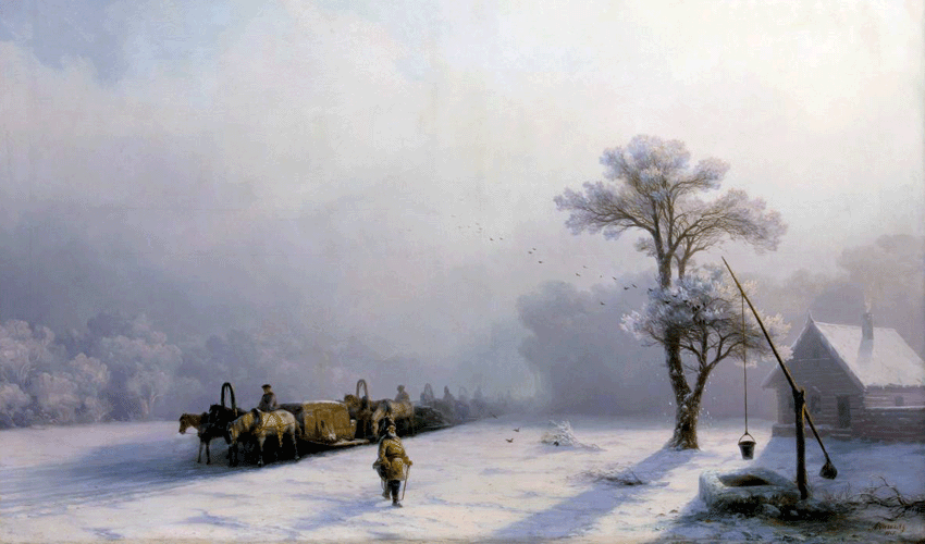 Зимний обоз в пути. 1857 год.