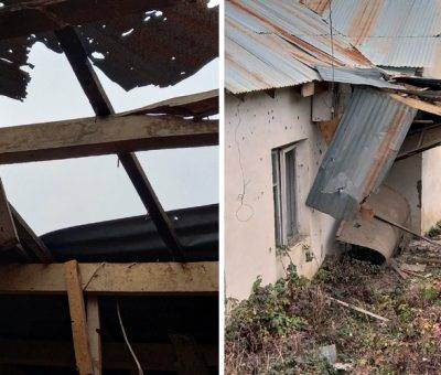 Ականանետի կրակոցից վնասված շինություն Արցախի Փառուխ գյուղում